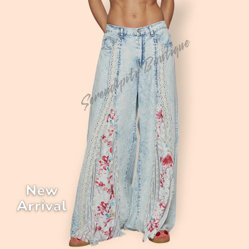 POL Light Blue Floral Wide Leg Jeans